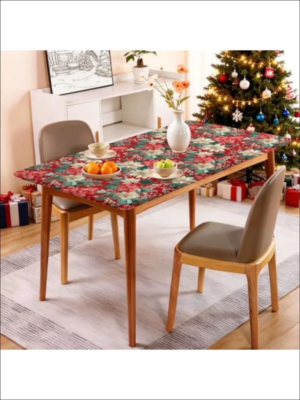 Fitted Christmas Tablecloth Rectangle 72x30 Waterproof Polyester Non-Slip